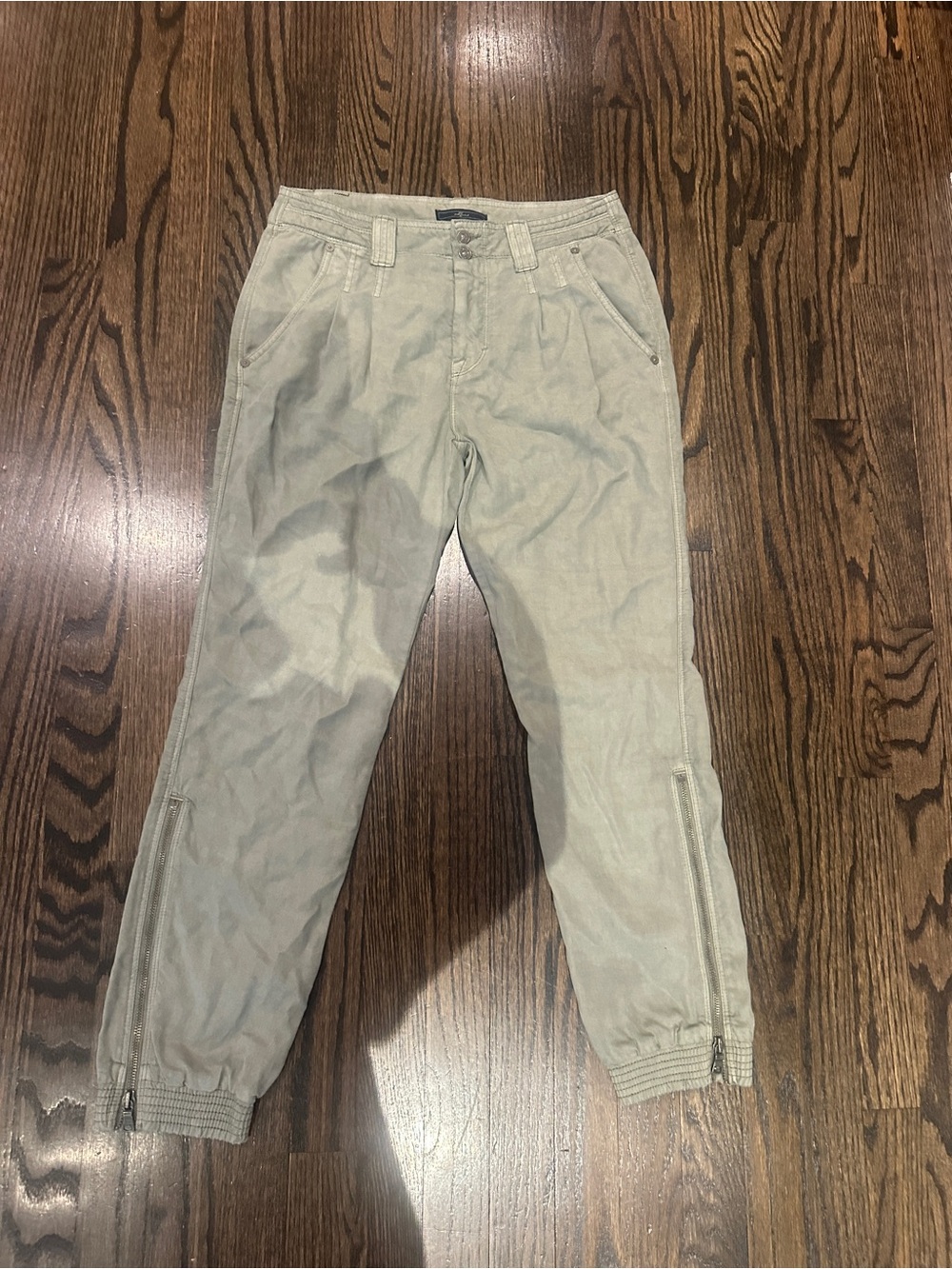 Women’s Light Khaki Jogger Pants with Zipper Ankles
